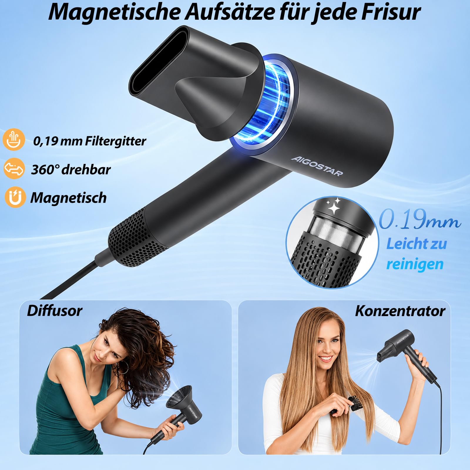 Aigostar Ionen Haartrockner 180.000 U/min, 500 Mio. Negativ-Ionen – Ansicht 6
