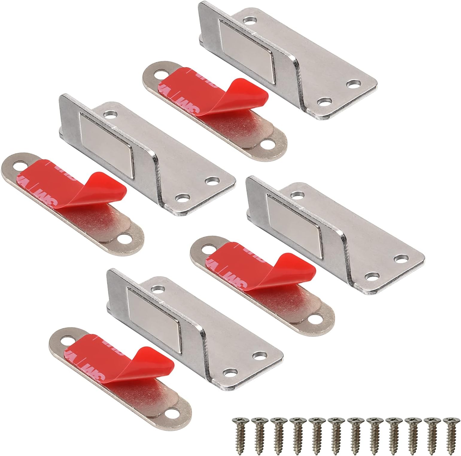 MousikeCabinet Magnets Adhesive Strong Magnetic Door Catch Stainless Steel Kitchen Magnetic Latch Used to Close Cupboard Cabinet Closet Door Drawer(Silver 4Pack)