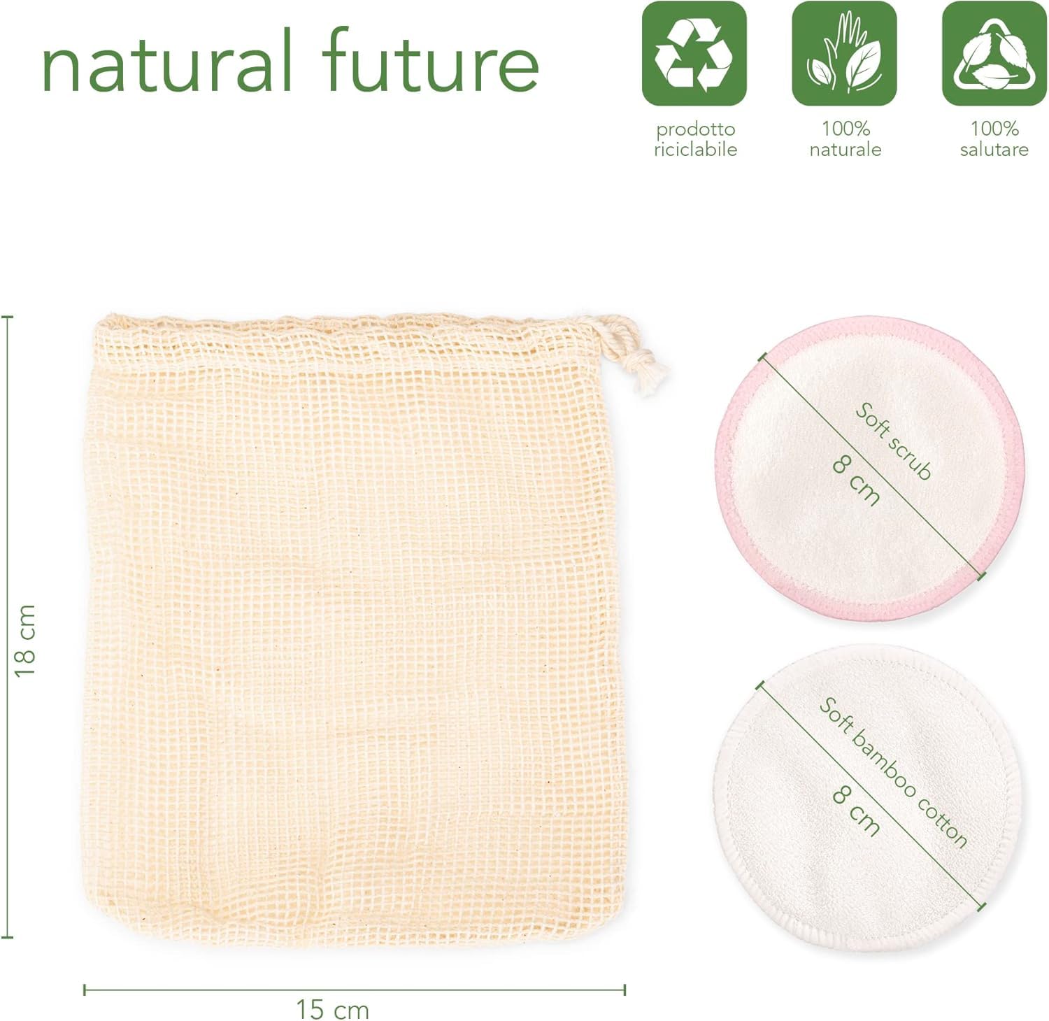 24 Dischetti Struccanti Lavabili in bambù Riutilizzabili - Cotone di Alta Qualità in Bamboo, Panno - Pad Struccante Pulizia Viso Occhi Collo Labbra - Sacchetto per il Lavaggio, fino a 100 Lavaggi