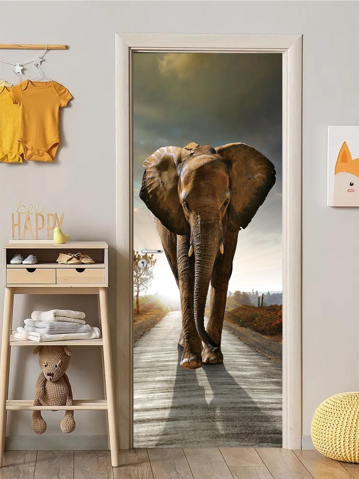 FLFK 3D Elephant Door Murals Peel and Stick 85x215cm- Self-Adhesive Door Stickers Poster Murals Wallpaper Decals for Home Bedroom Office(2Pcs/Set)