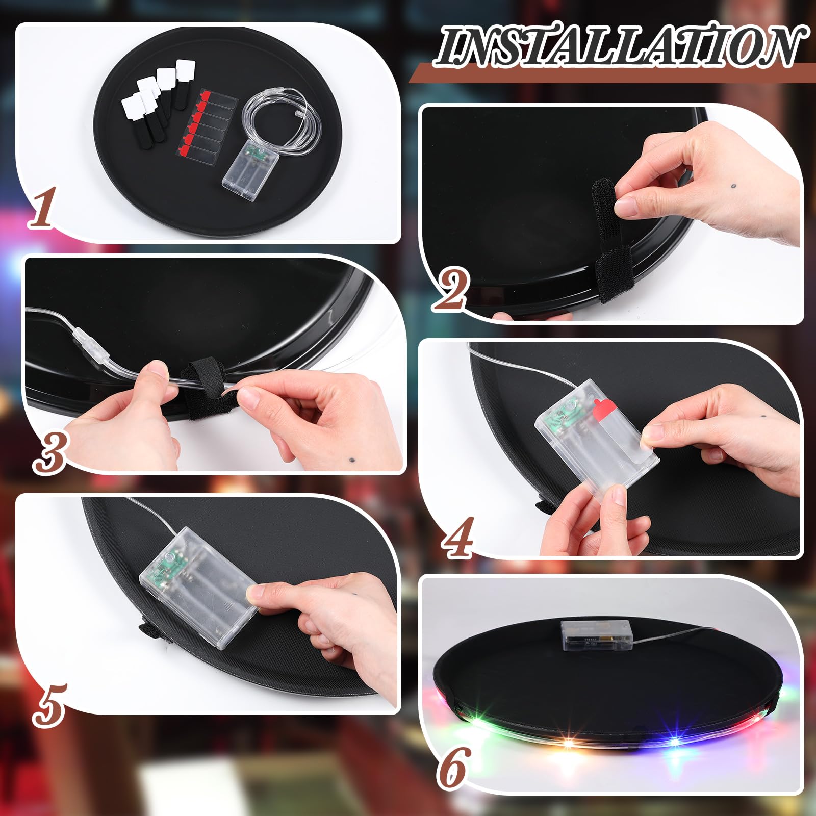 Kit 6 Bandejas Com LED Tiangrid - 35cm, Plástico Preto, Multicolor Para Festas