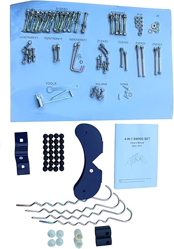 Miniatura 7 de Juego de columpios de metal con marco A para patio trasero al aire libre, resistente, 3 en 1, juego multifunción para niños pequeños con columpio,