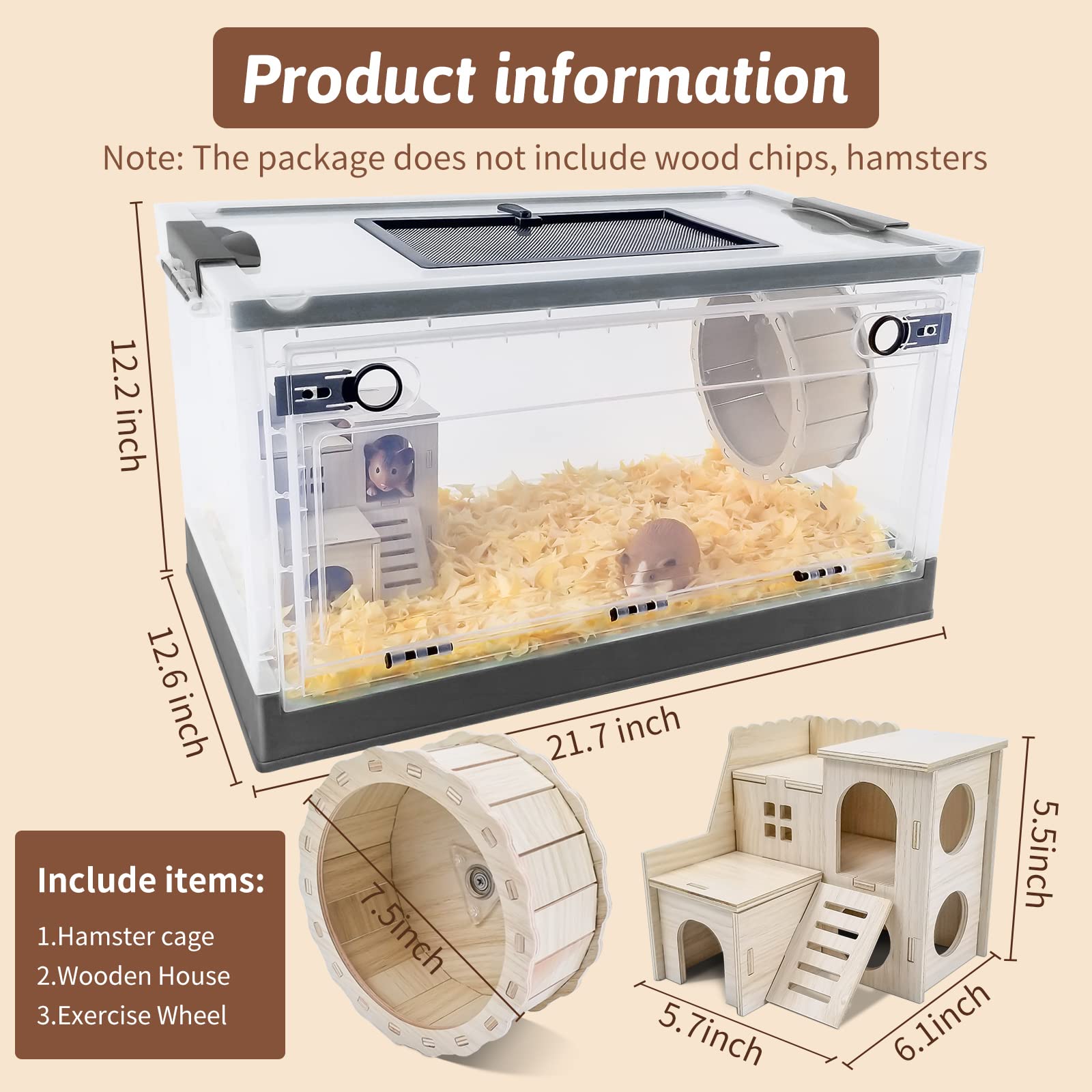 Wedoelsim Portable and Foldable Hamster Cages with Wheels, Castle Habitat, and Exercise Wheel, Easy to Move and Store Suitable for Guinea Pigs, Rat and Other Small Animals (Black, Large)