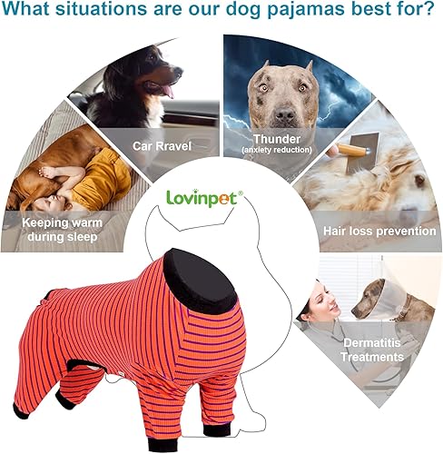 Miniatura 3 de LovinPet Pitbull - Pijama para perros grandes, de algodón puro, color rosa, rojo y morado, diseño de 4 patas, cobertura de cuerpo completo, para