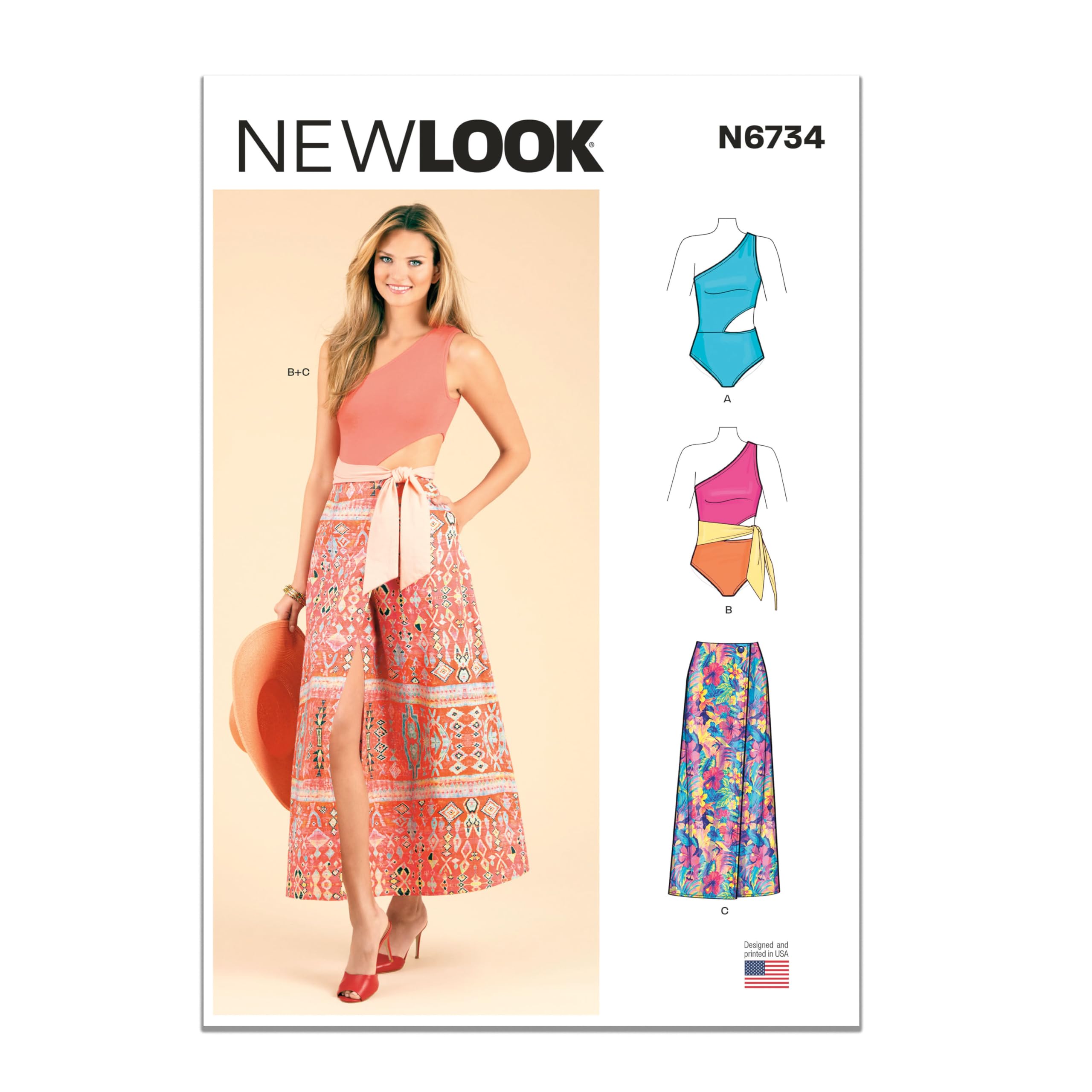 NEW LOOK 6734 MISSES' SWIMSUIT & WRAP SKIRT Sewing pattern Sizes 8 - 20