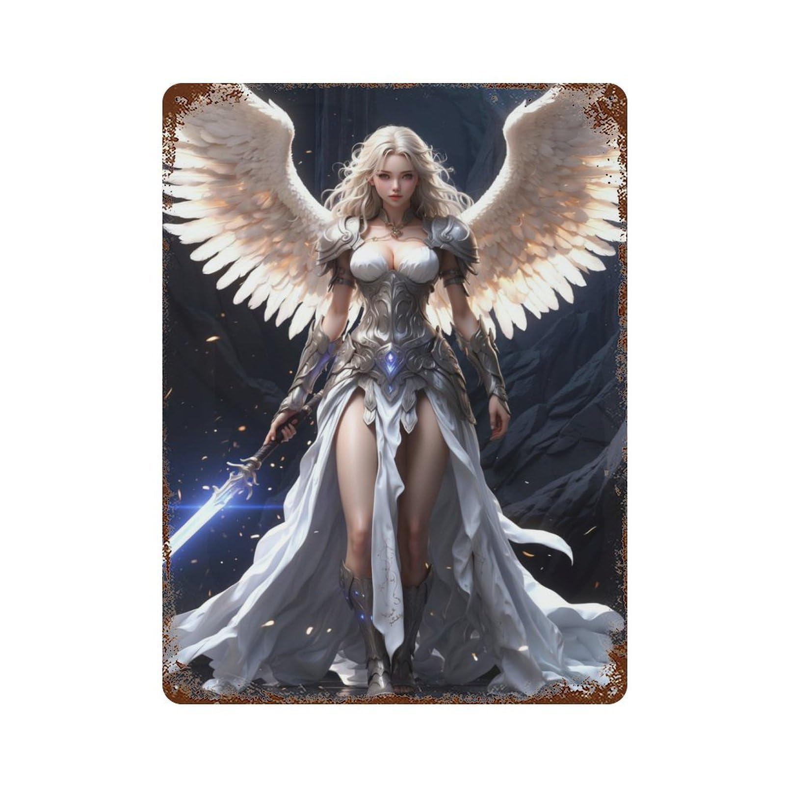 Blond Archangel 15.7"x11.8" Vintage Rust Metal Sign, Shabby Chic Decor for Garage, Bar And Workshop Decor
