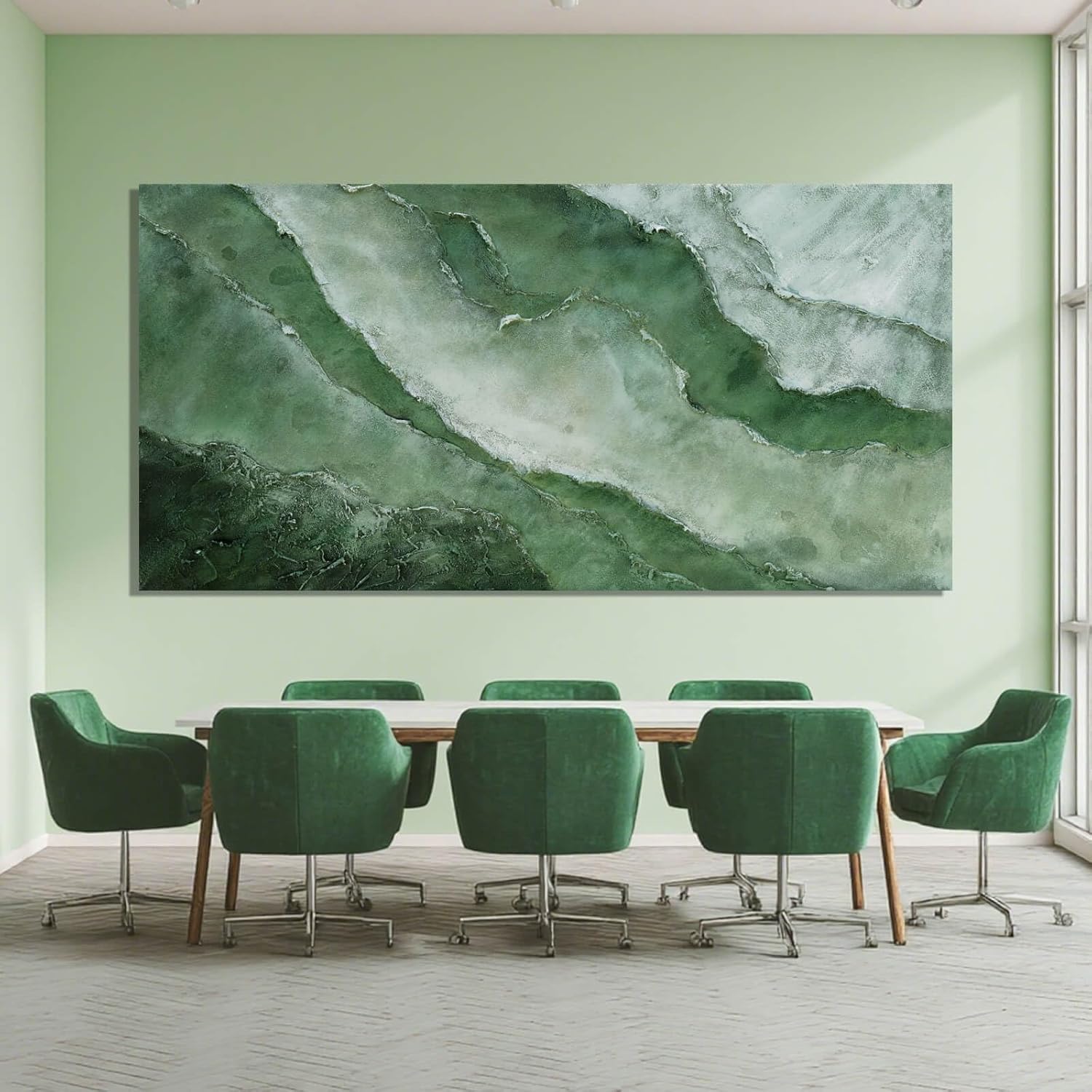 ZENPEE Green Modern Wall Art, Texture Abstract Oil Painting, for Living Room, Wall Decor for Office, 29" x 58" Canvas Painting - Image 2