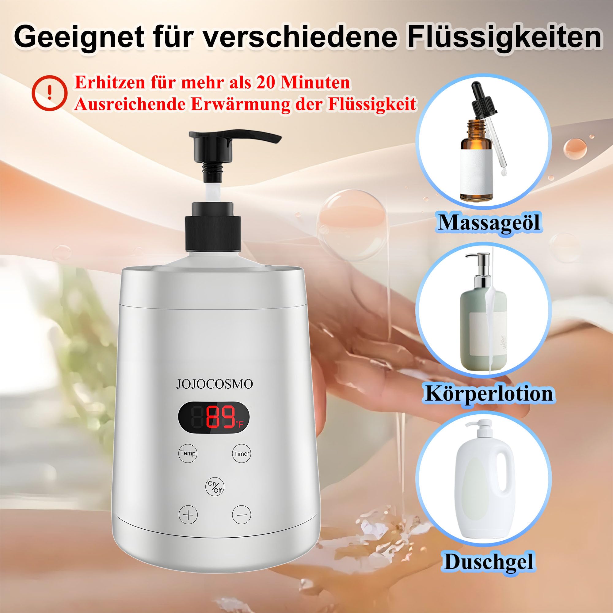 Massageöl-Wärmer, Massageöl-Heizung mit zwei Ölflaschen-Spendern, 0-65°C, Lotion-Flaschen-Wärmer, galvanisiertes Silber