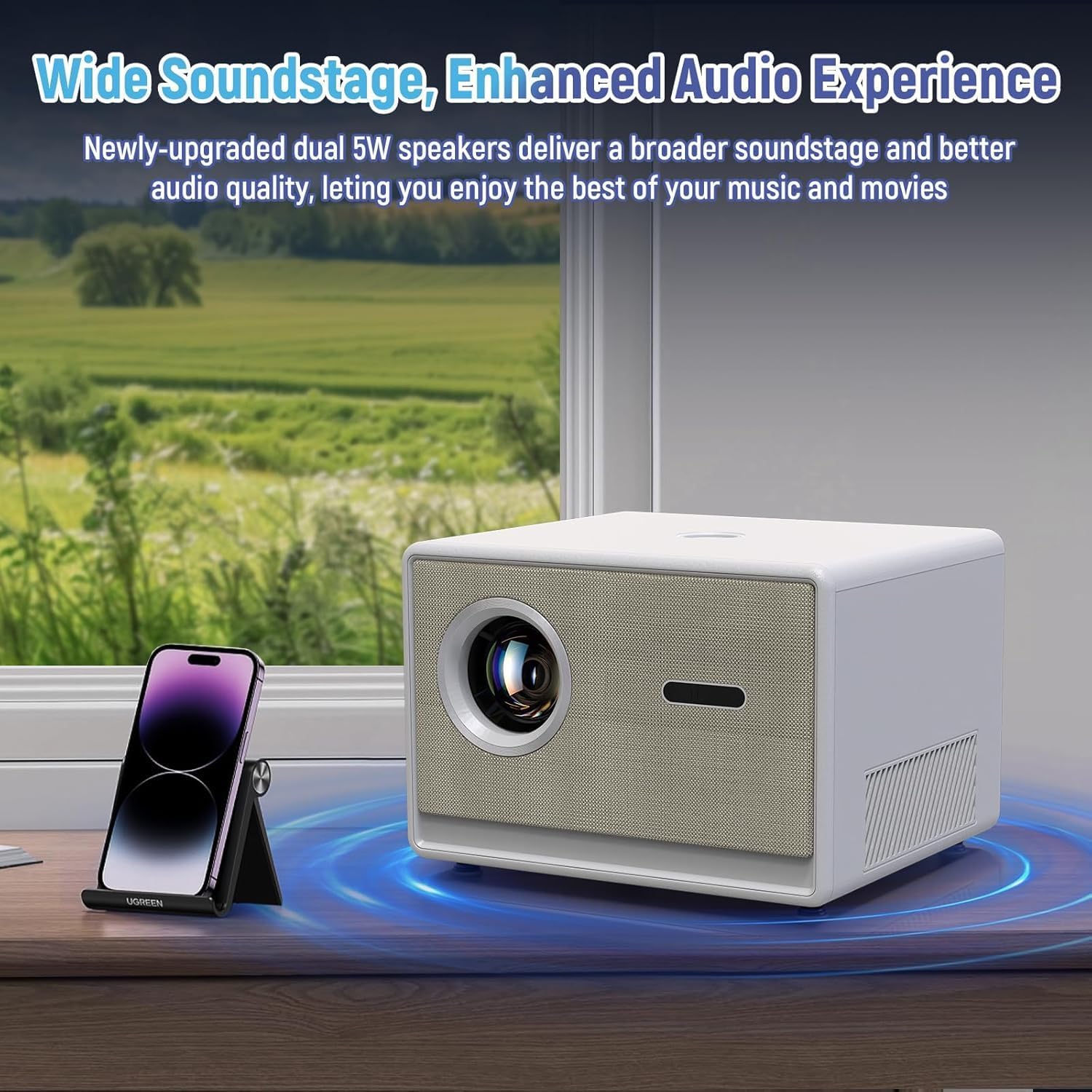 Projector with WiFi and Bluetooth｜3 Years Protection｜2000ANSI Native 1080P/4K Supported｜Short Throw Projecto for Home & Outdoor｜Built-in Apps