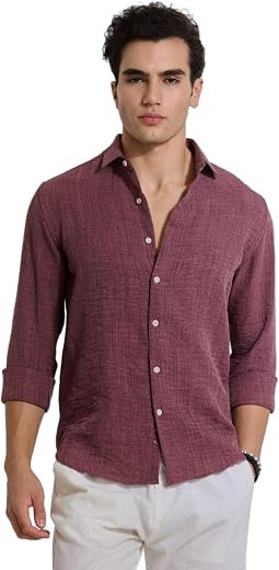 SNITCH Magenta Textured Shirts