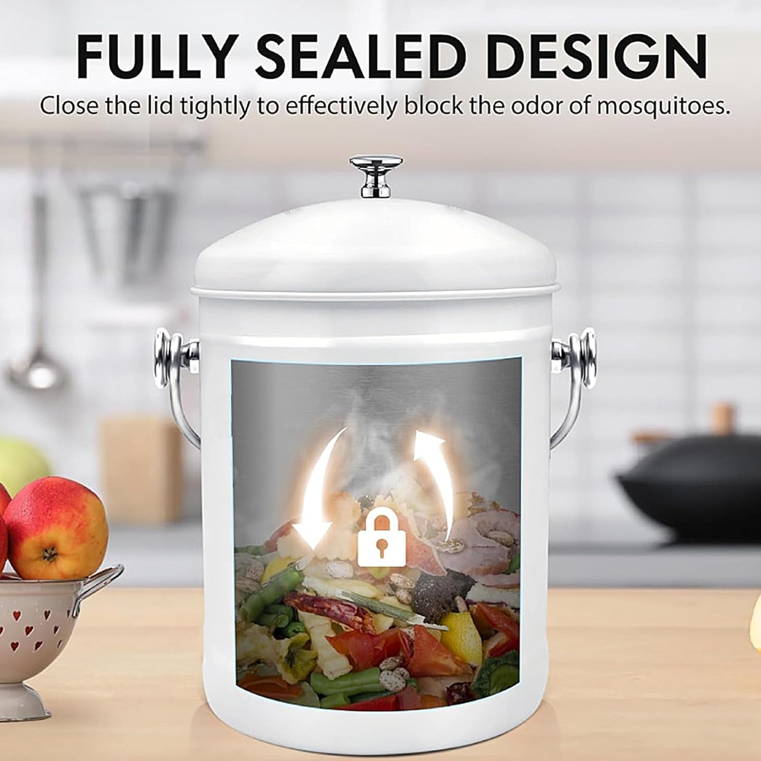 Odor Resistant Compost Container, 5L Kitchen Counter Bin, Rust Resistant Coated Indoor Bucket for Fruits Veggies Waste, Household Organizer for Family Friends Daily Use and Reliable Storage Supply