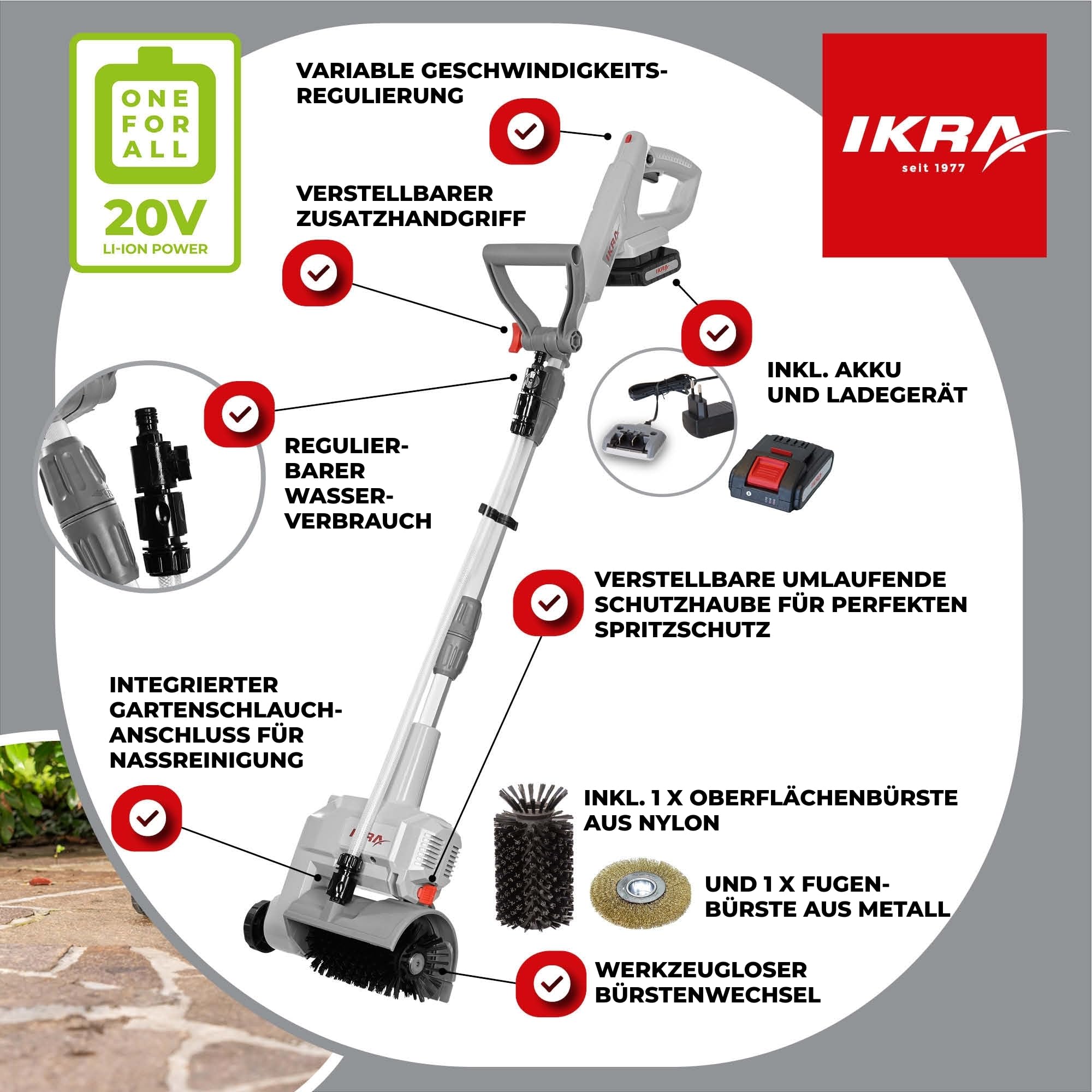 IKRA Akku Oberflächenreiniger Fugenreiniger Vario Brush IATR 20
