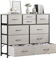 LUMTOK 10-Drawer Fabric Dresser with Steel Frame & Wood Top - Bedroom Nursery Closet Storage Organizer, Easy Pull Handles (Greige)