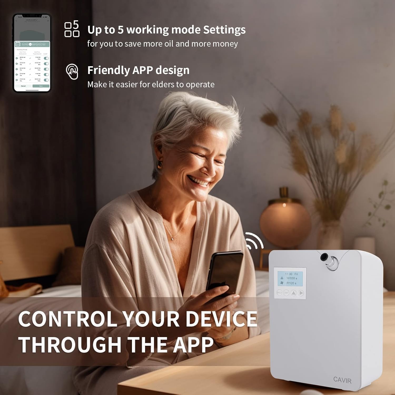Cavir Smart Scent Air Machine for Home, Wterless Condensation Nebulization, 300 ML Oil Bottle, Long Service Life, Coverage up to 2000 SQFT of Fragrance, Can be Used with HAVC System