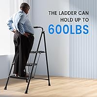 Vista 7 de Step Ladder - Taburetes plegables de 3 escalones extra grandes y anchos de 600 libras, taburetes plegables personalizados antideslizantes