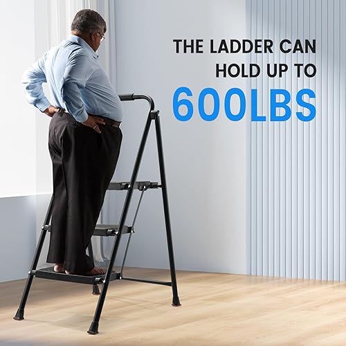 Miniatura 7 de Step Ladder - Taburetes plegables de 3 escalones extra grandes y anchos de 600 libras, taburetes plegables personalizados antideslizantes
