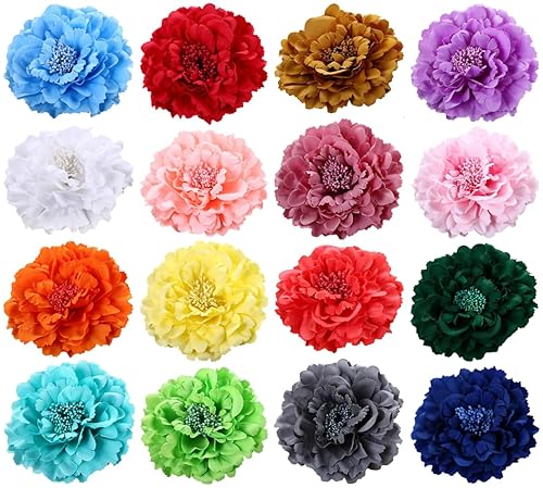 Amuhou Broche de flores para el cabello para mujer, diseño de flores, para tocado de novia, bailarina flamenca (paquete de 16 peonías)