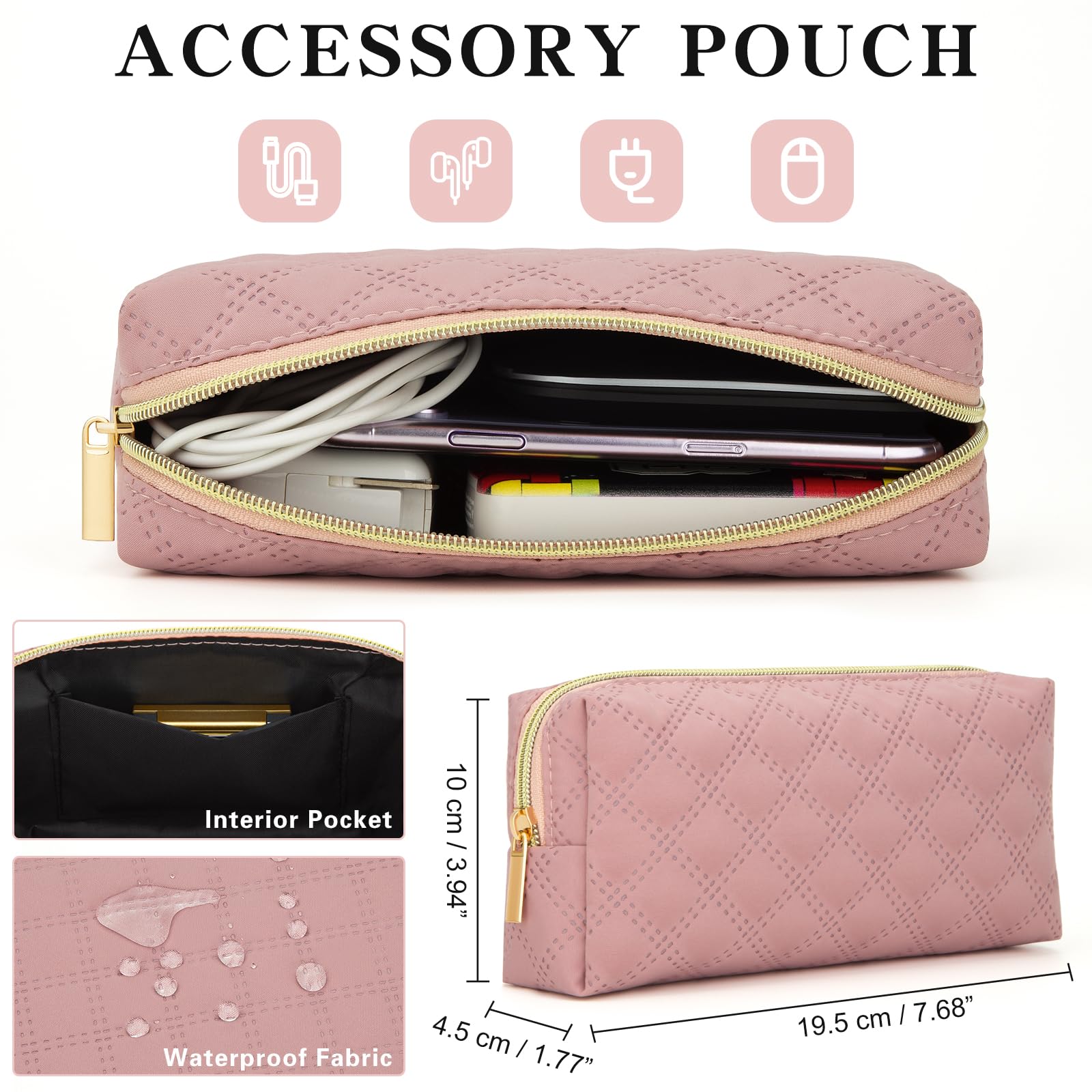 JOOEER 15.6 Inch Laptop Sleeve Case with Pocket for 15-16 inch MacBook, Waterproof Polyester Elegant Laptop Case Pouch with Accessory Bag, Pink