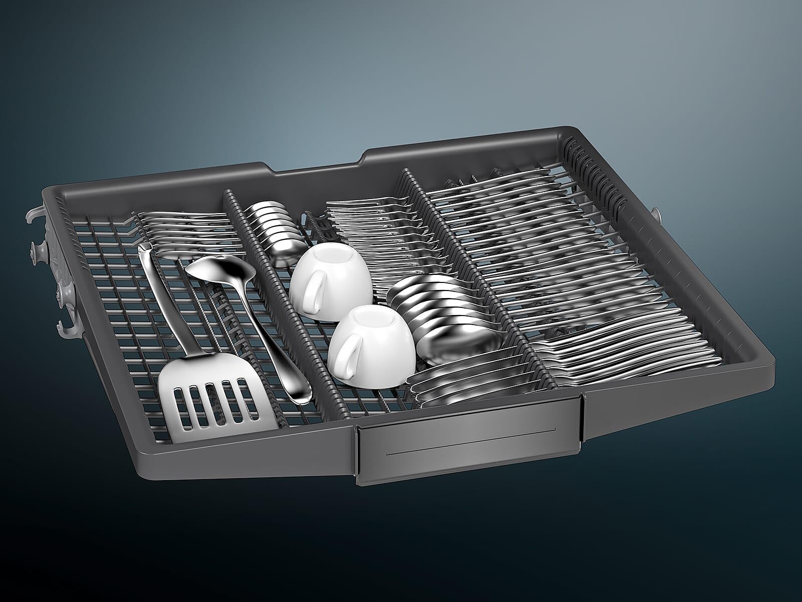 Siemens SN65ZX07CE, iQ500 - Lavavajillas inteligente totalmente integrado, 60 cm de ancho, cajón para cubiertos, fabricado en Alemania, secado de zeolita, extra silencioso, aquaStop, programa corto