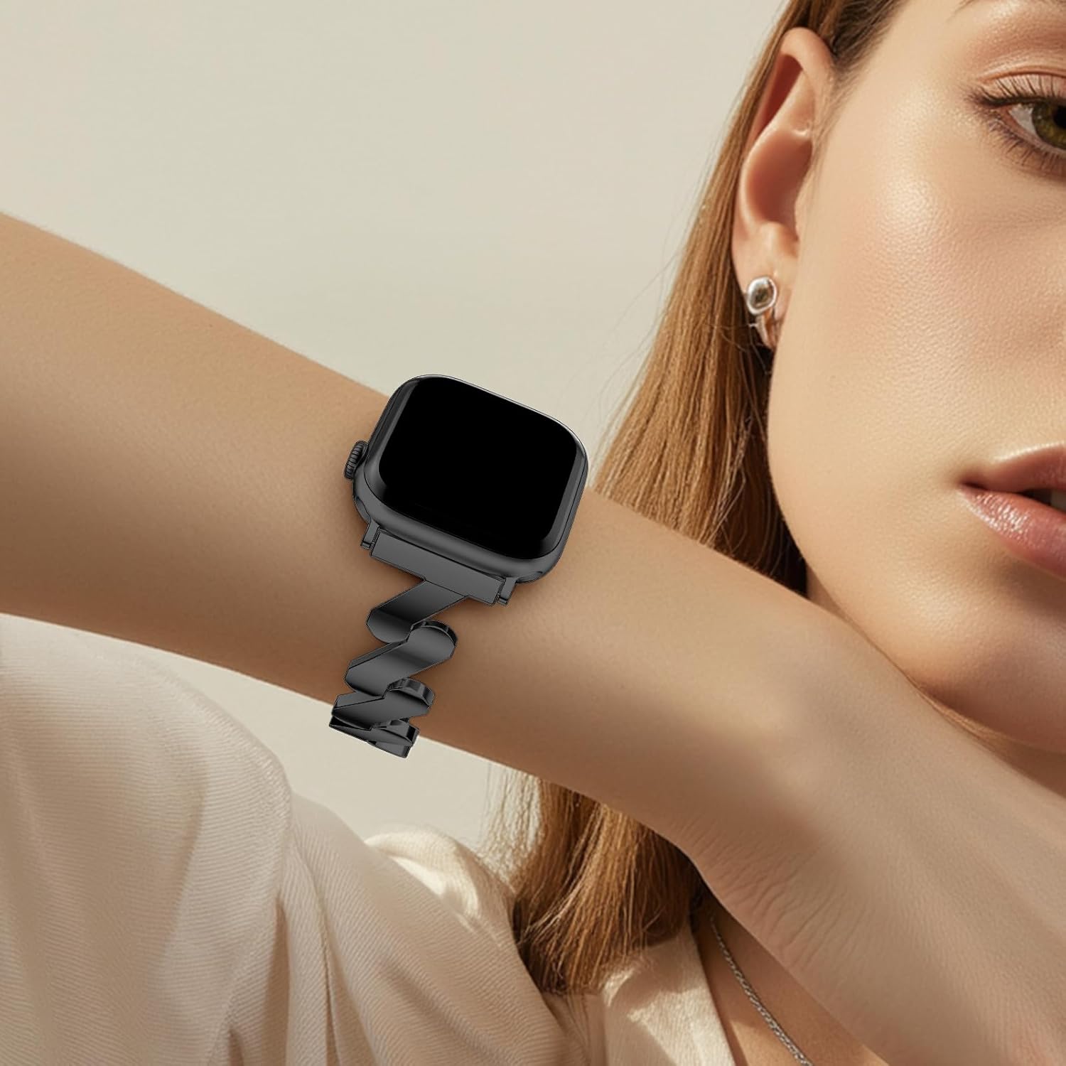 Easy-Snap Stainless Women Bands for Apple Watch 49mm 46mm 45mm 44mm 42mm 41mm 40mm 38mm, Slim Watch Straps, Metal Link Bracelet for iWatch Series 11-1 SE Ultra, Fits 5.4"-7.1" Wrists