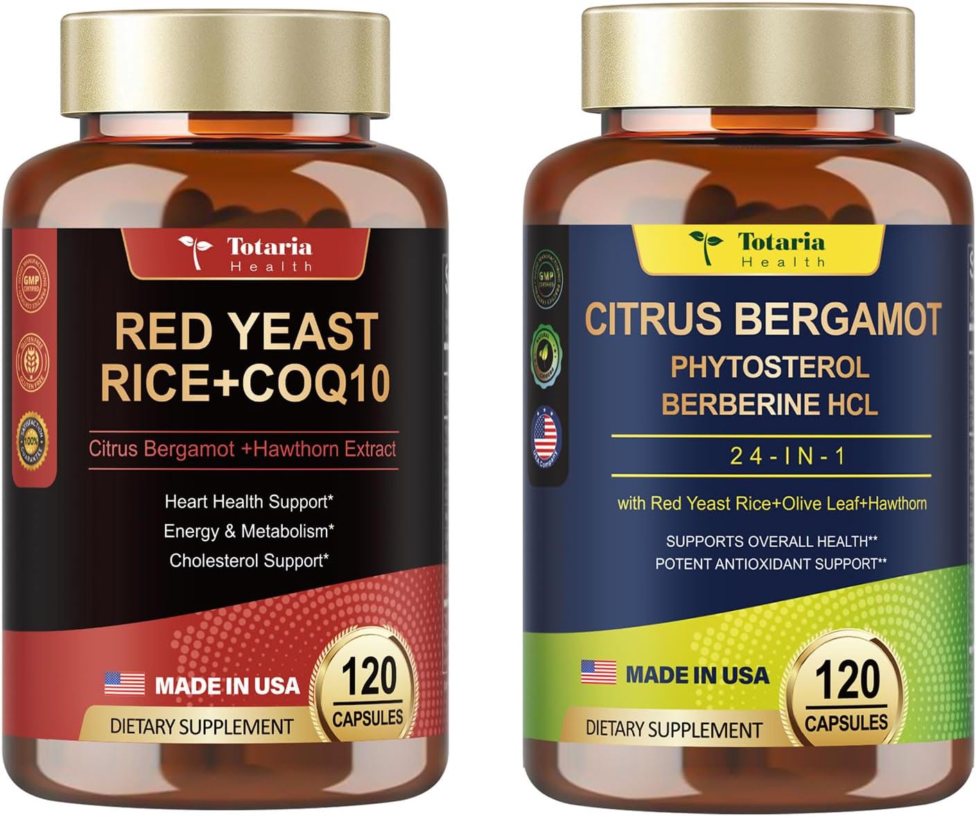 Totaria Red Yeast Rice 2,000mg with CoQ10 Supplement + Citrus Bergamot for Antioxidant