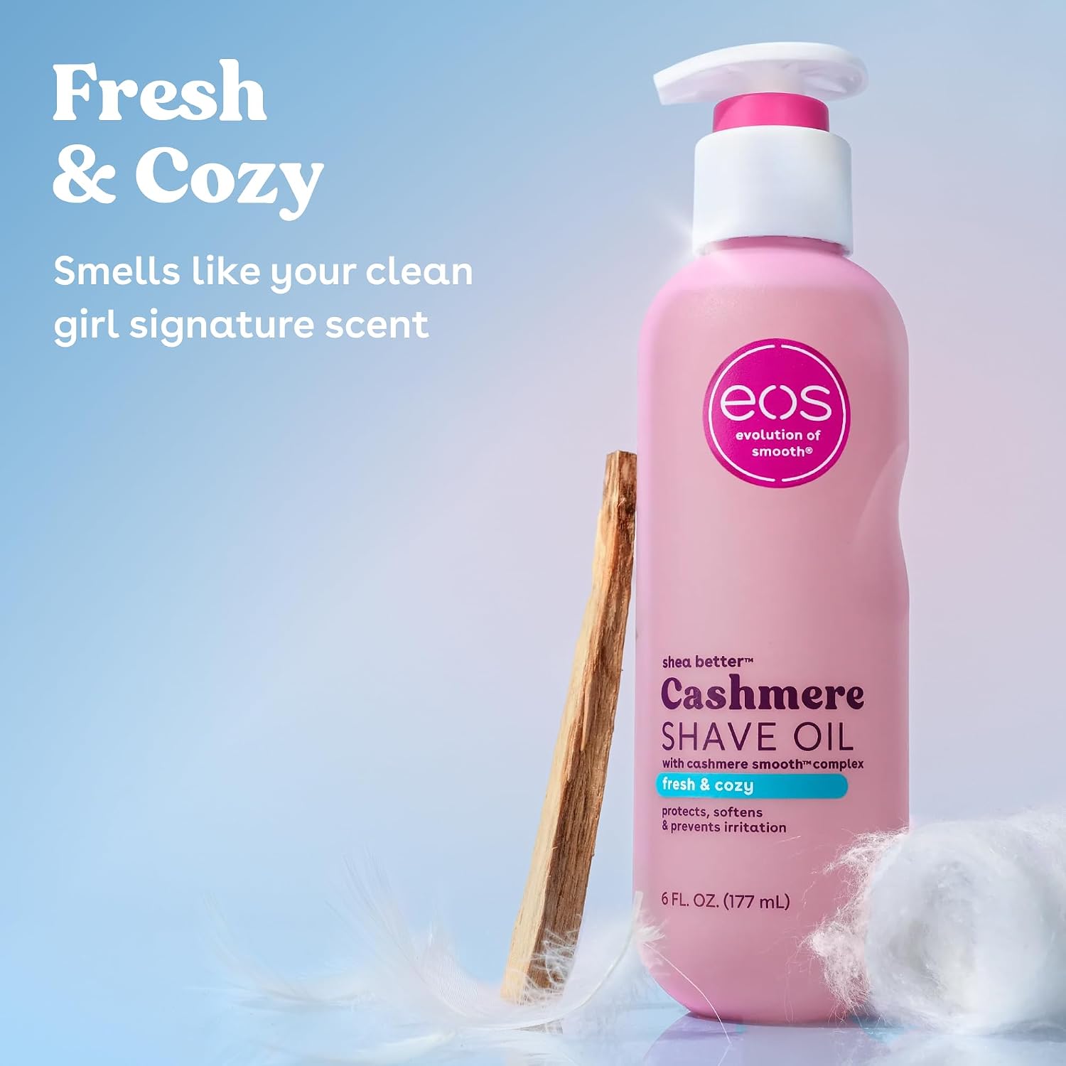 eos Cashmere Shave Oil- Fresh & Cozy, Moisturizing Shea Butter, 6 fl oz