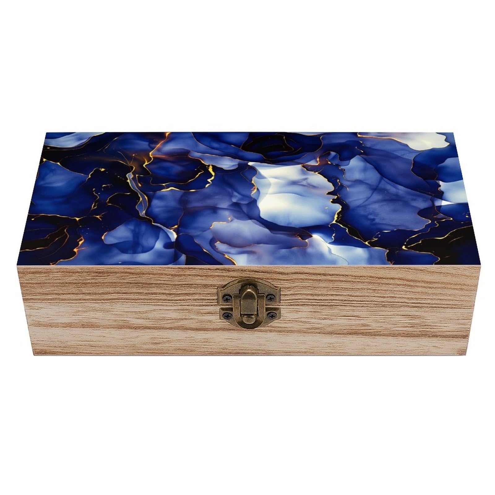 asbwuo Blue Marble Vintage Wooden Keepsake Box