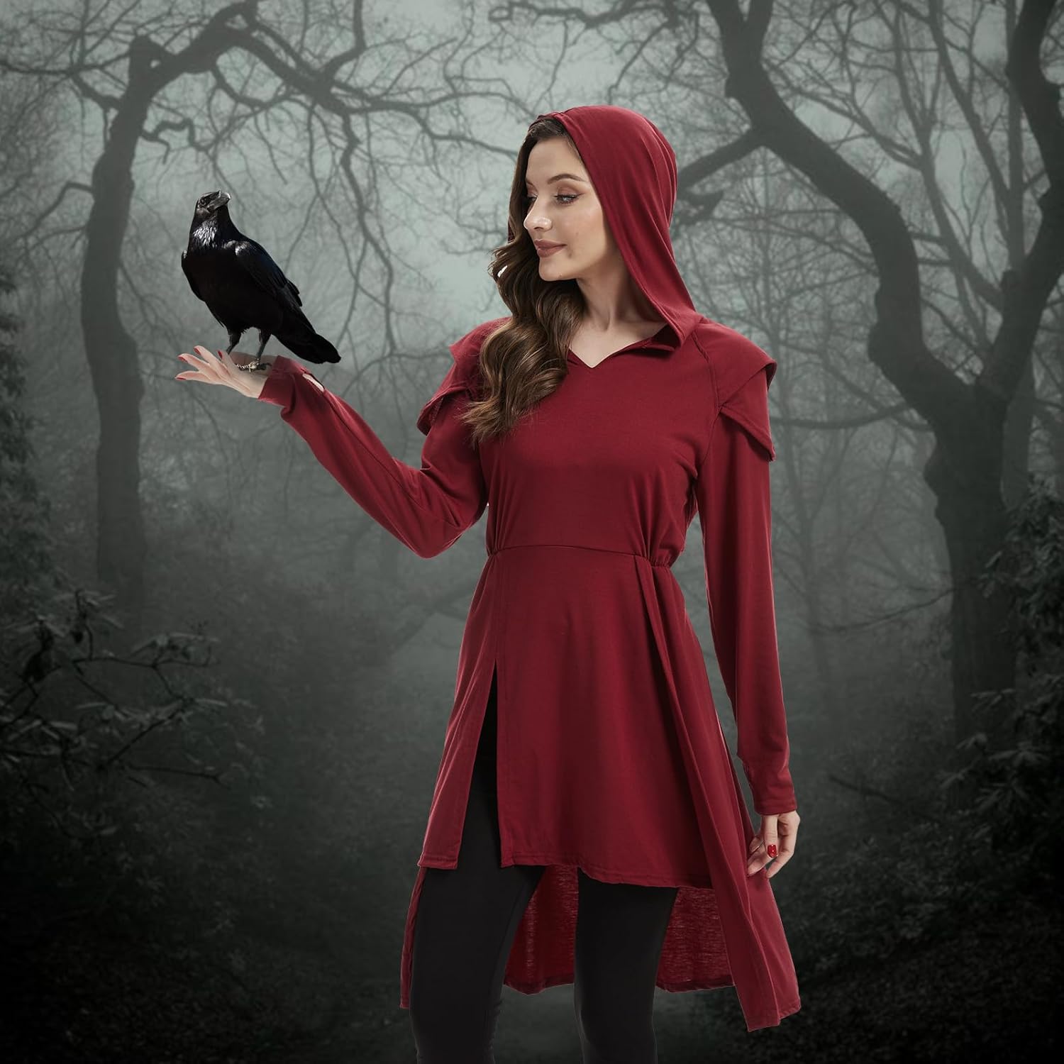 Renaissance Hood Dress for Women Medieval Vintage Hooded Dress Gothic Hooded Robe Halloween Cosplay - Image 4