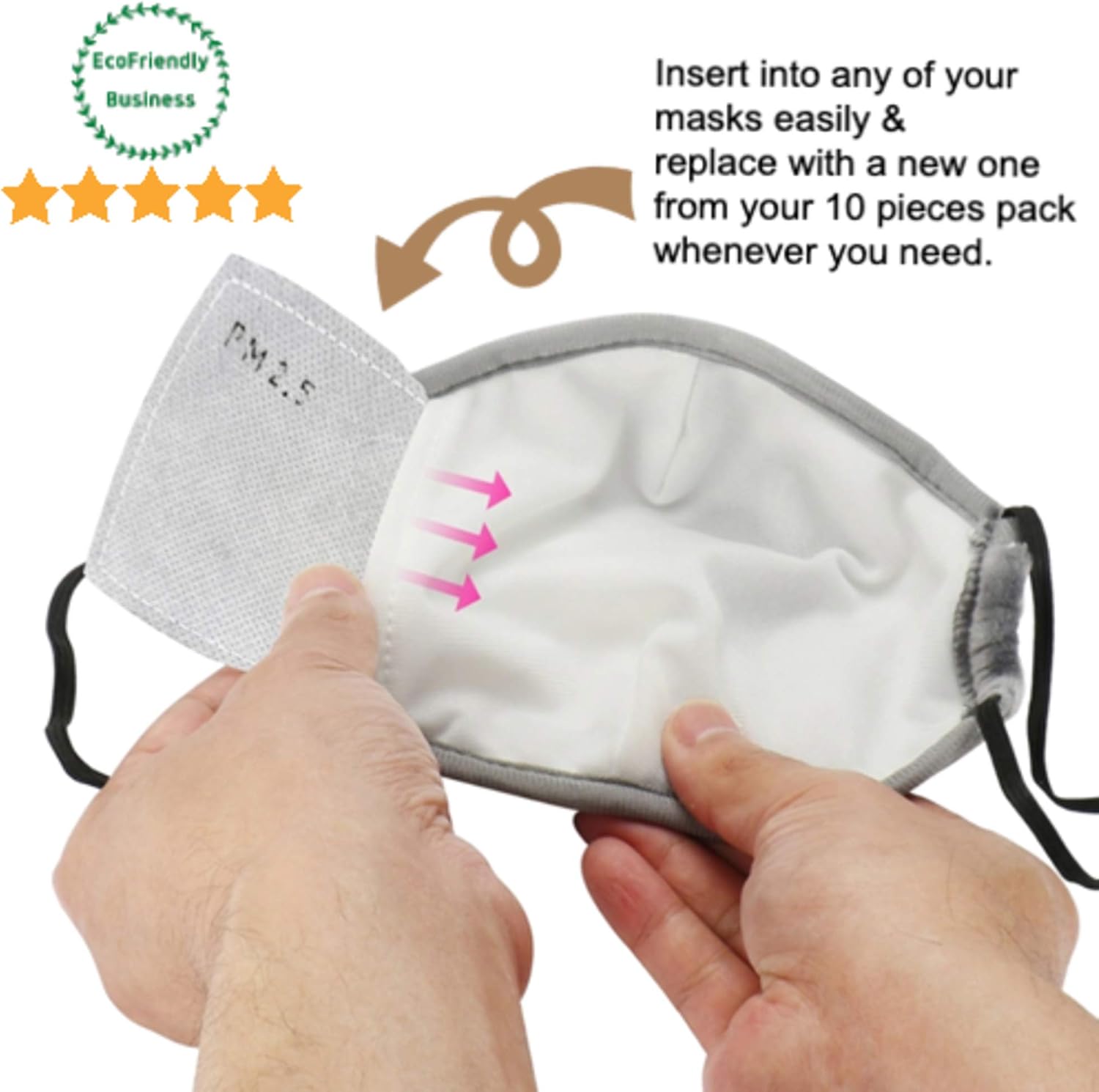 PM2.5 Activated Carbon Filter Mask Insert Replaceable Reusable Disposable Refill Meltblown Non-Woven Cloth Pad Paper 5 Layers Breathing Anti Haze Air Pollution Dust Breathable Cover 10PCS PM 2.5 USA