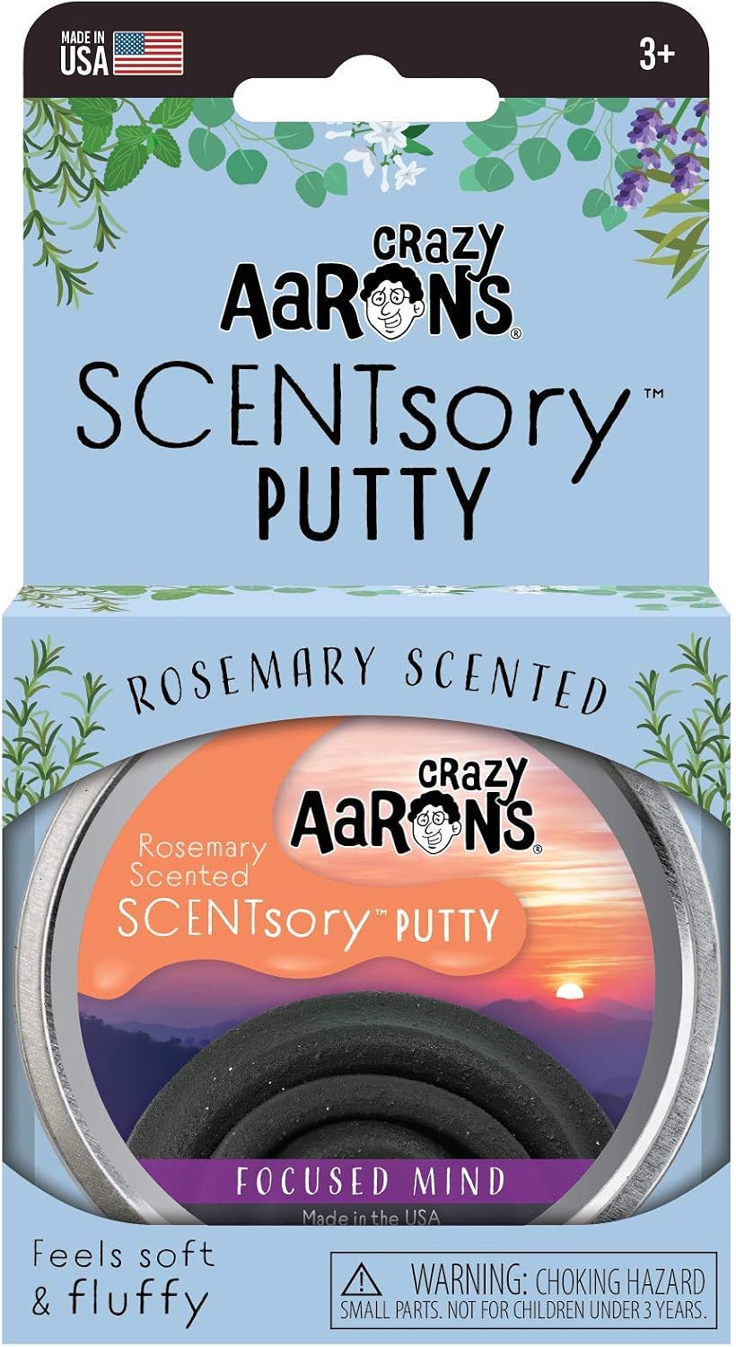 Crazy Aaron’s Scented Thinking Putty 2.75” Tin – Rosemary Scented Black Putty – SCENTsory Focused Mind – Never Dries Out