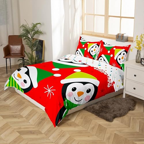 Miniatura 5 de Juego de funda de edredón para niños de Feliz Navidad, tamaño King, juego de ropa de cama de pingüinos de dibujos animados, animales árticos,