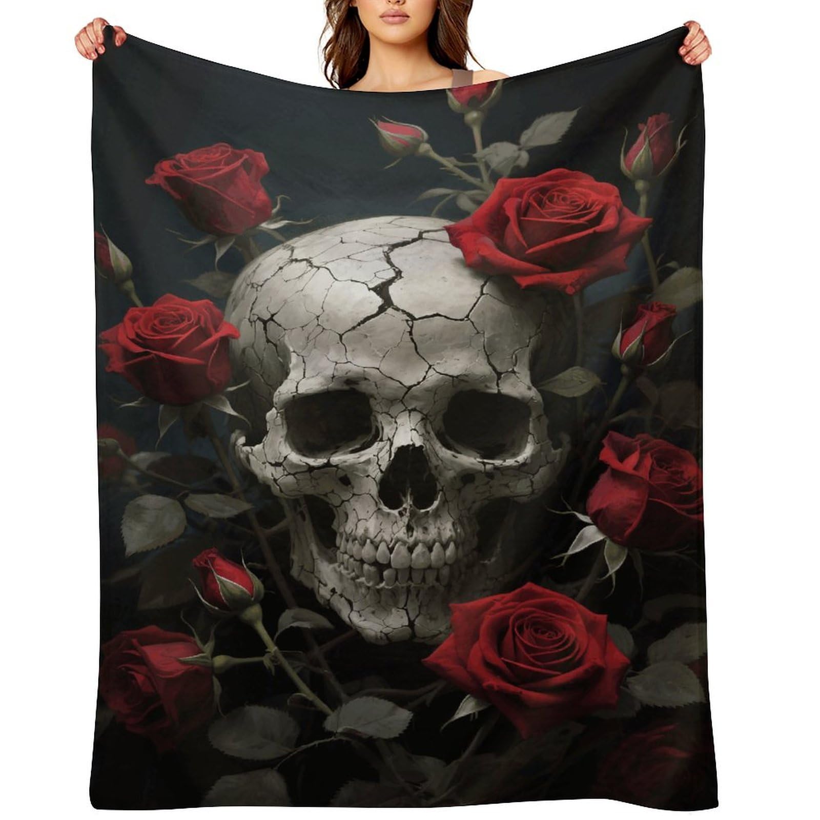 Skull Rose Throw Blanket for Couch and Bed Super Soft Warm Lightweight Throw Blankets Cozy Fuzzy Flannel Blanket Personalized Decorative Blankets for Sofa Decor 40"x50"