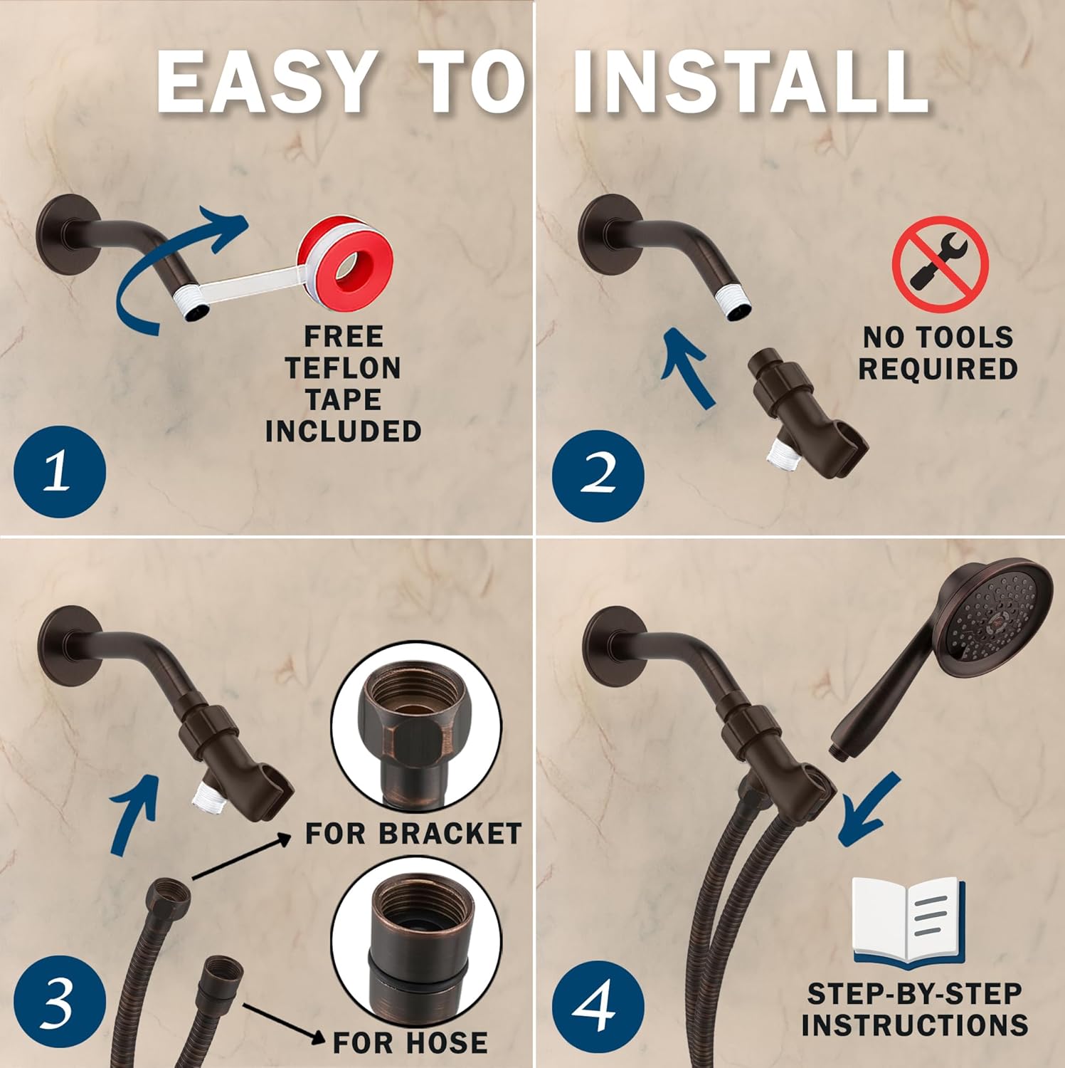 Aqua Elegante Massage & Mist Handheld Shower Kit - 6 Function High Pressure Adjustable Hand Held Showerhead with Hose and Mount, Easy Install for Boosting Low Water Flow - 1.8 GPM - Oil-Rubbed Bronze