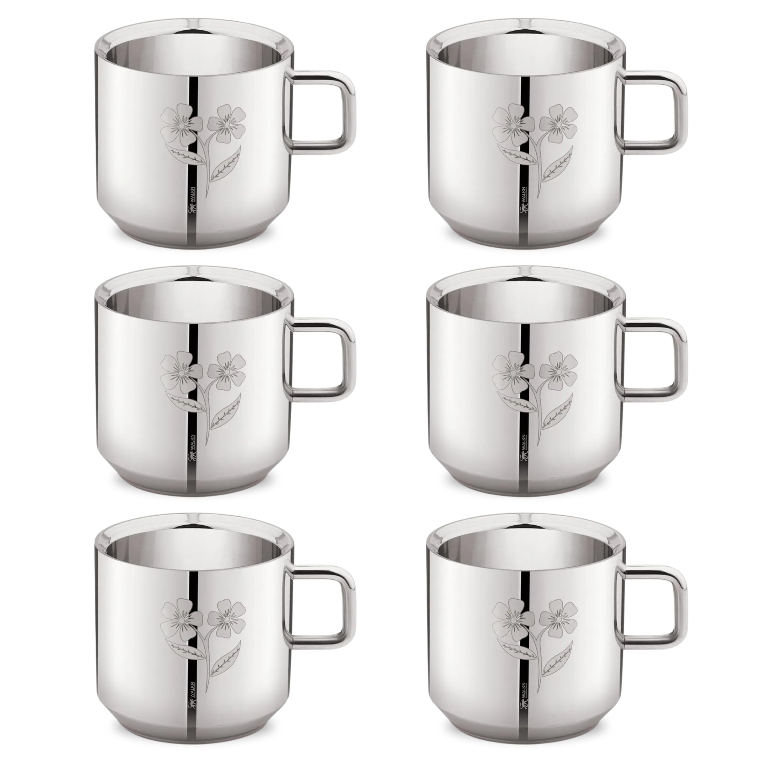 WALKN Floral Tea Cups - Set of 6 Stainless Steel -1