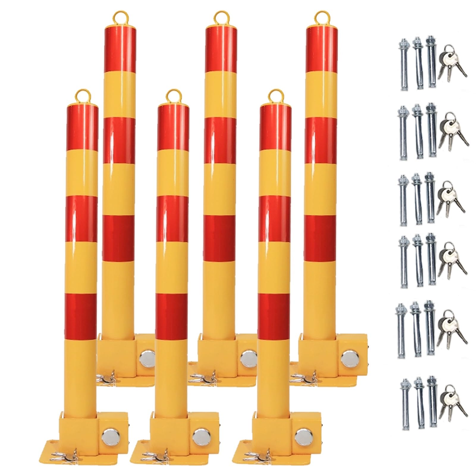 CWCQGH Folding Parking Bollard Set of 2 - Car Parking Barrier Post for Traffic-Sensitive Areas, Garage Security with Reflective Tape (Yellow 6PCS)