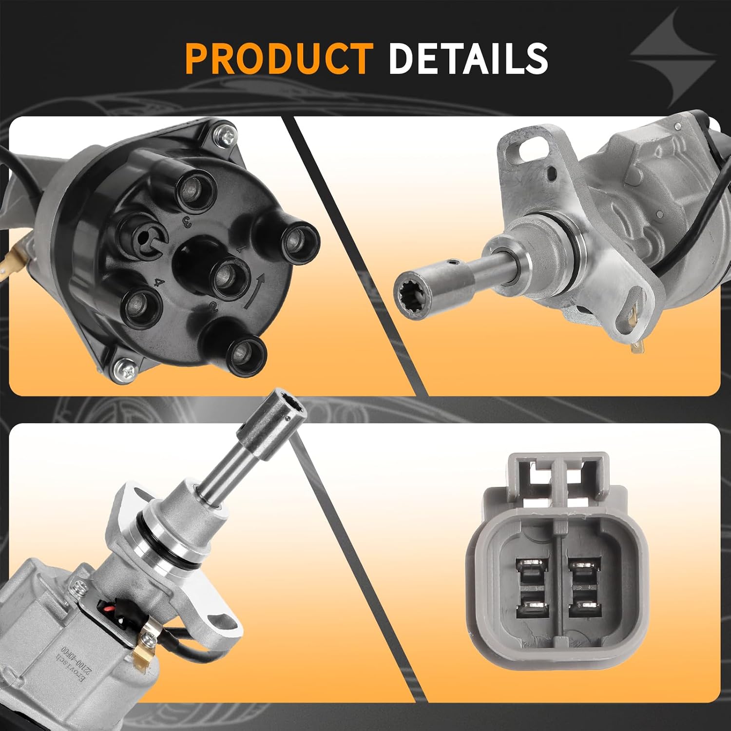 Ignition Distributor 84-1024 Tune Up Kit with Cap and Rotor, Iridium Spark Plugs & Wire Set Compatible With Nissan 1989-1990 240SX, 1990-1994 D21, 1995-1996 Pickup - 2.4L, Replaces 22100-40F00 D4P8703