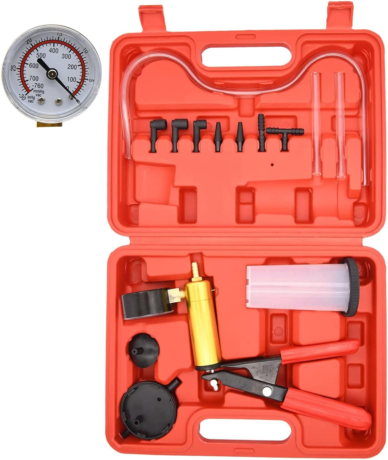 Hand held Vacuum Pump Tester kit,2 in 1 Brake Bleeder Clutch Bleeding System Test Kit for Automotive with Protected Case,Adapters