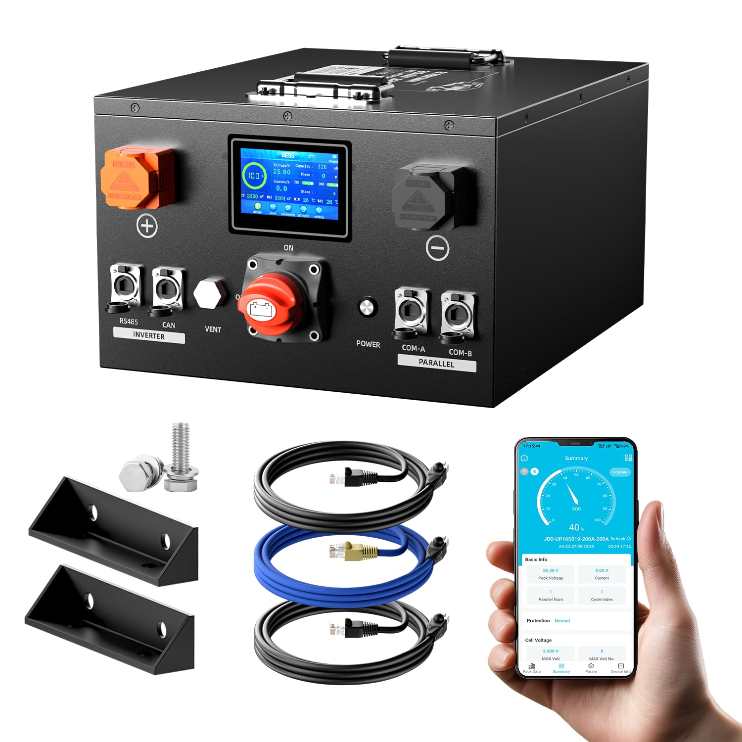 LiFePO4, batteria al litio da 24 V, 320 Ah, batteria al litio da 8192 Wh con BMS integrata da 200 A, protezione a bassa temperatura, 8000 cicli e durata di 10 anni, per camper, camper