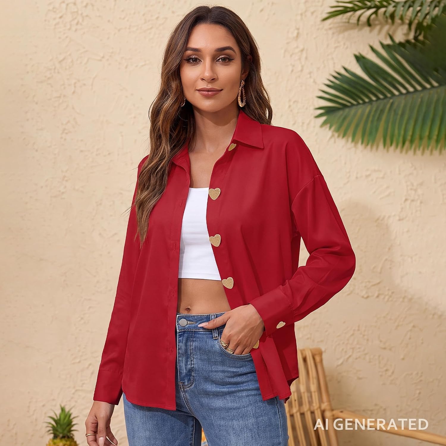 Button Down Shirts for Women Long Sleeve Casual Blouses XS-XL | Smooth Fabric,Fitted Button Up,Heart Shaped Metal Buttons,Structured Collar,Suitable for Office Formal Wear