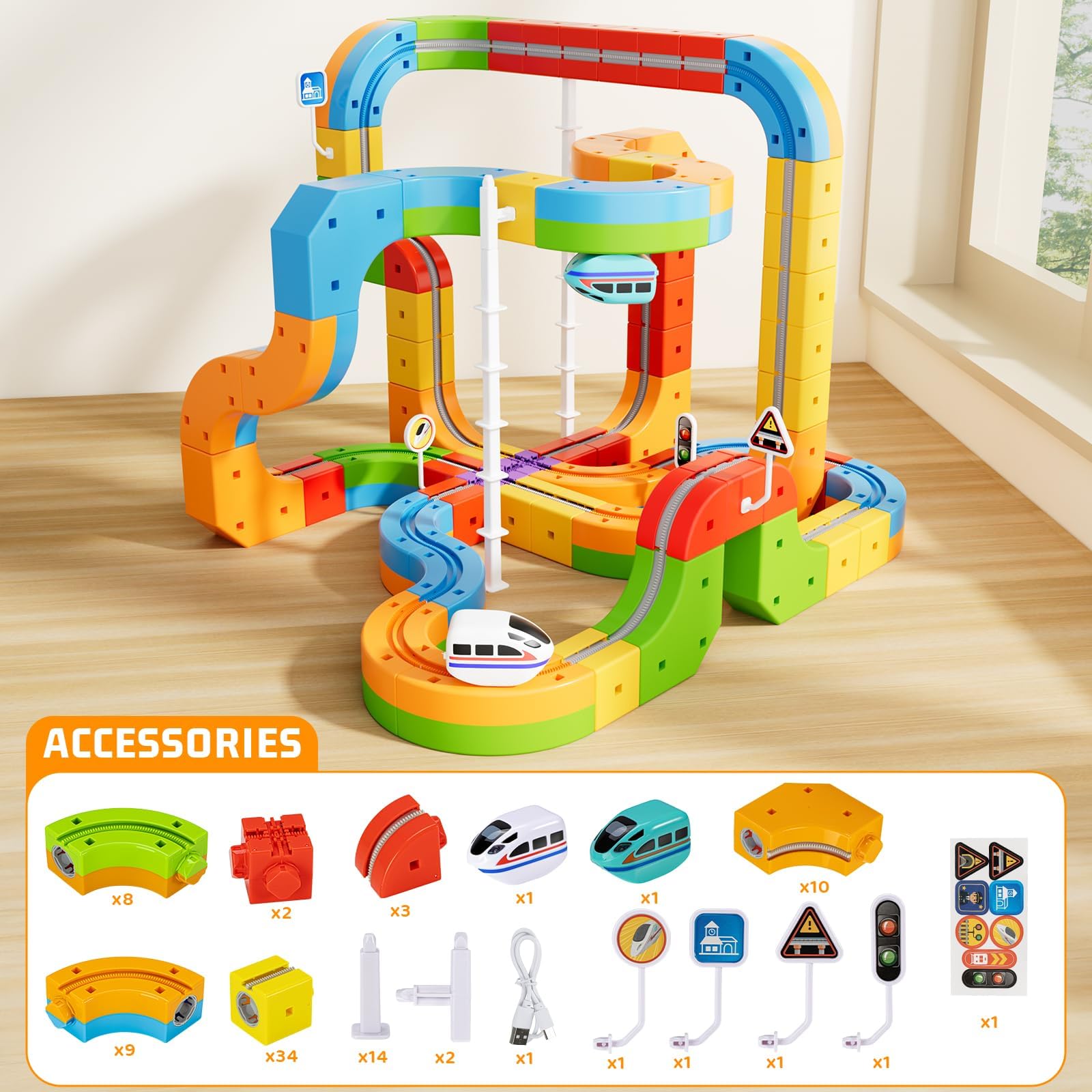 KlickRail Elektrisches Zugset mit Flexbahn für Kinder im Alter von 4-8 Jahren, 88-teilige Eisenbahn für Kleinkinder von 3-5 Jahren, Konstruktionsspielzeugbahn mit 3D-Designs