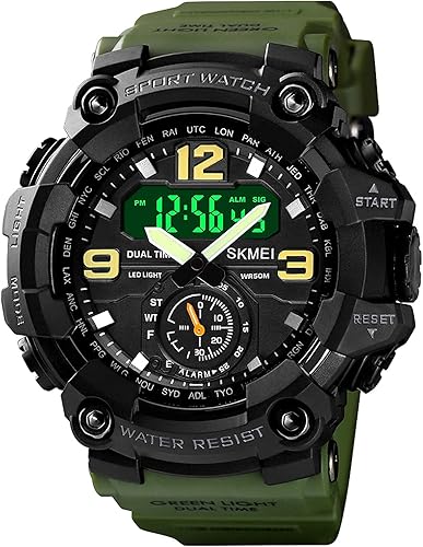 Relojes deportivos digitales de cara grande para hombre, esfera doble, táctico, impermeable, retroiluminación LED, cronómetro, reloj despertador