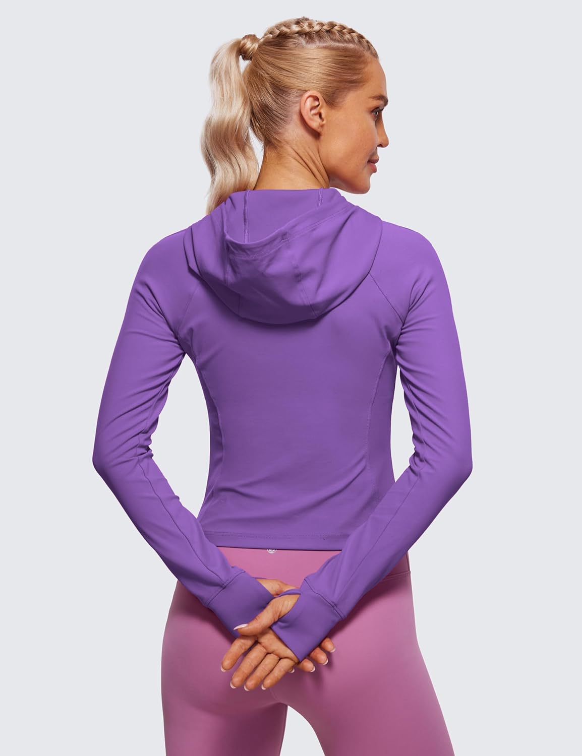 CRZ YOGA Womens Butterluxe Full Zip Workout Hoodie Jackets Slim Fit Hooded Athletic Yoga Lightweight Jacket with Thumb Holes - Image 2