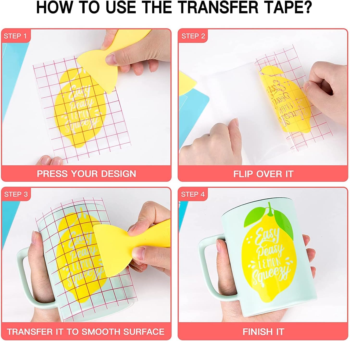 HTVRONT Transfer Tape for Vinyl - 12" X 120 ft w/Red Alignment Grid Transfer Paper for Adhesive Vinyl, Silhouette Cameo Vinyl Transfer Tape for Vinyl for Decals,Signs, Windows, Stickers