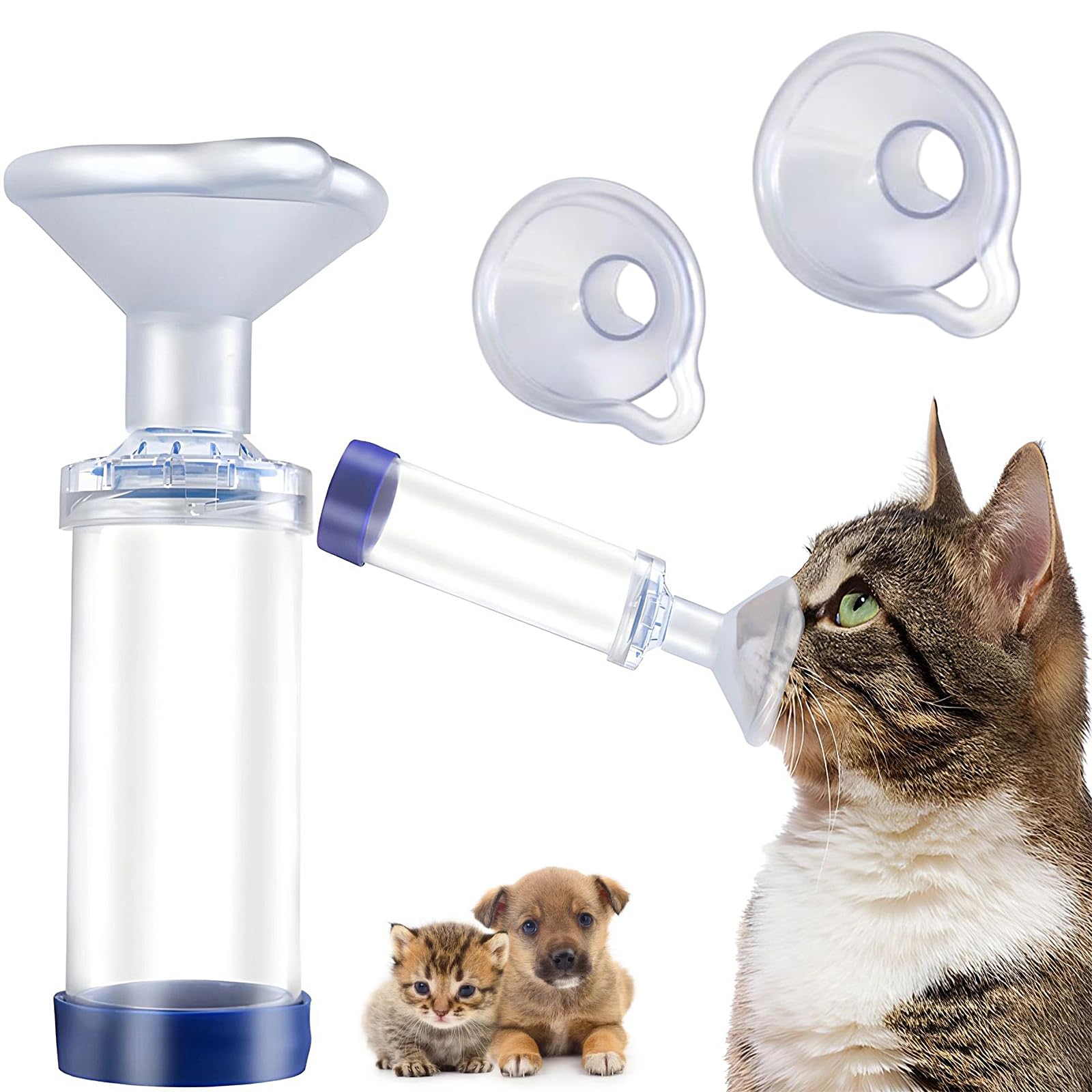 MXJFYY Inhaler Spacer for Cats or Dogs, Portable Nebulizer, Generic Pet Inhaler Attachment with 2 Silicone Masks of Different Size, Animal Adapter for Cats and Small Dogs, Home or Outdoor First Aid