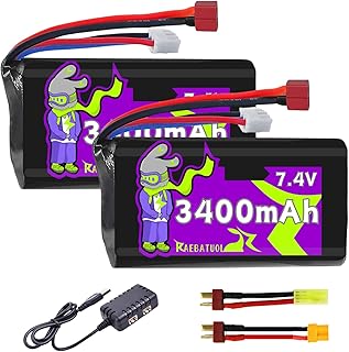 3400mAh 7.4V Li-ion Battery with Dean-Style T/XT30/MINI Tamiya Plug,2S Rechargeable High Capacity RC Batteries Fit for WLtoys 4WD Speed RC Cars Most 1/10, 1/12, 1/16 Scale RC Trucks