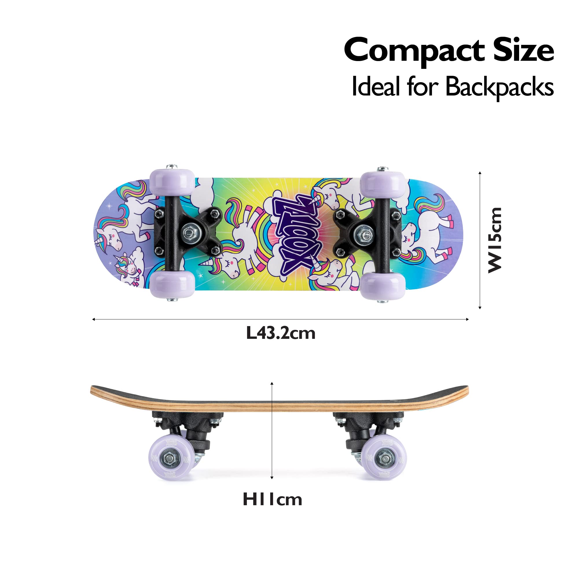 Xootz Mini skateboard, motivo unicorno o mostro, 43,2 cm, per bambini e bambine, dai 3 anni in su