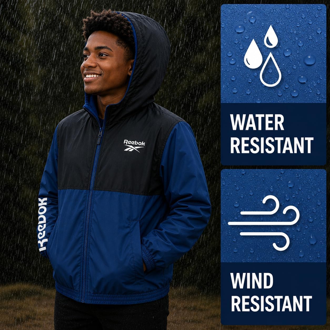 Reebok Boys Lightweight Windbreaker Jacket, Polar Fleece Lined, Hooded