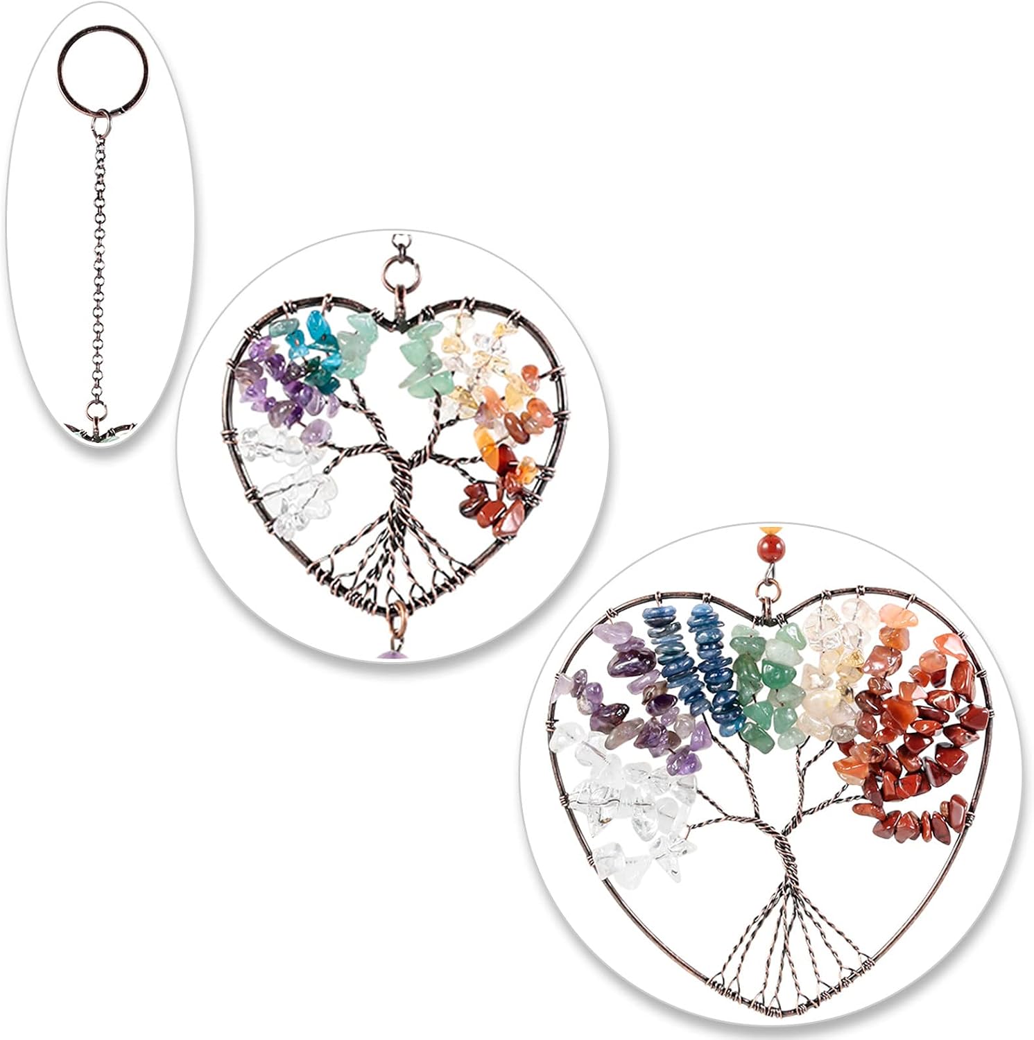Nupuyai 7 Chakra Double Love Heart Crystal Tree of Life Hanging Ornament, Reiki Healing Stones Home Window Good Luck Wedding Decor - Image 4