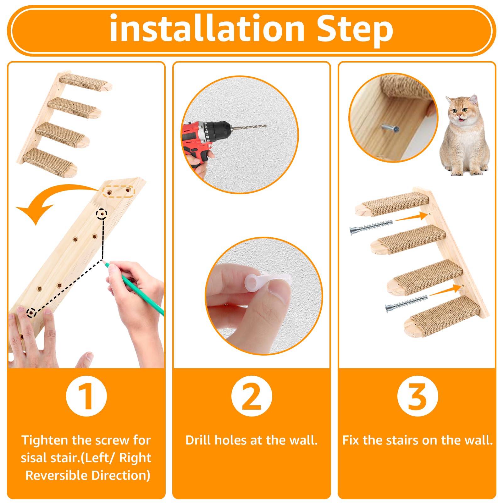 DAJAVE 2 Stück Kletterwand Katzen Katzentreppe Wand 8 Stufen,Katzenleiter mit Juteseil,Katzenbretter für die Wand, Katzen Treppe,Katzentreppe Kletterwand Katze für Katze Klettern Spielen(20 kg Tragen)