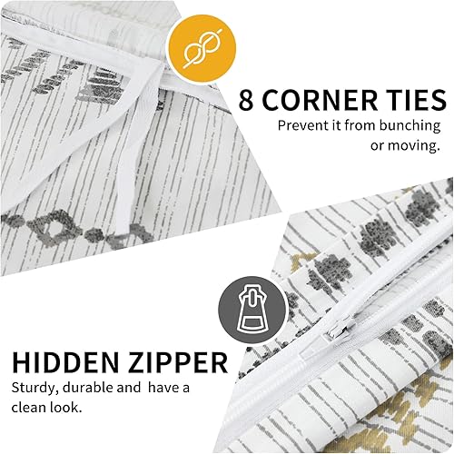 Miniatura 5 de Quilta Funda de edredón 100 % algodón, tamaño Queen, juego de funda de edredón bohemio blanco de 3 piezas con cierre de cremallera, edredón a rayas